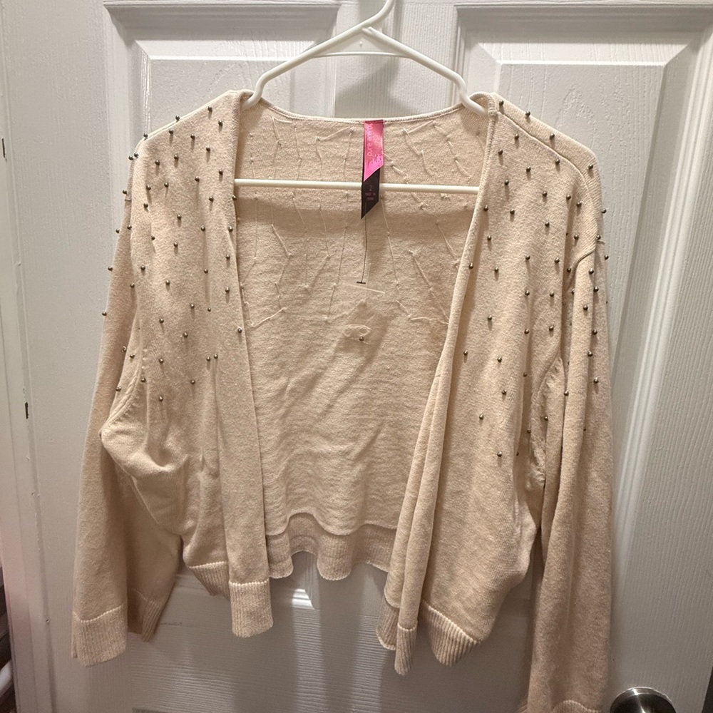 Beaded Open-Front Women's Cardigan Sweater - Cream